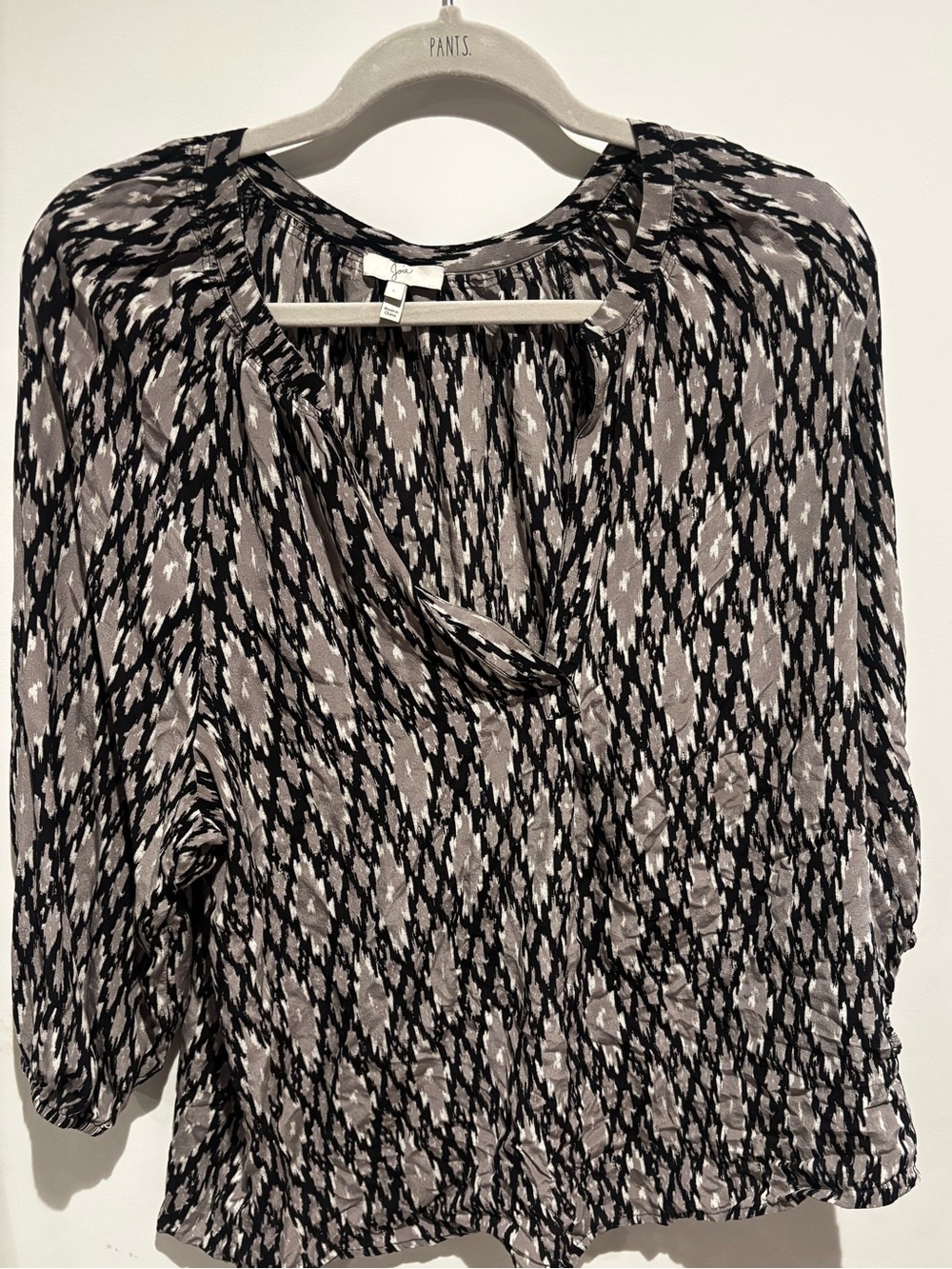 Joie Black and Gray Patterned V-Neck Blouse